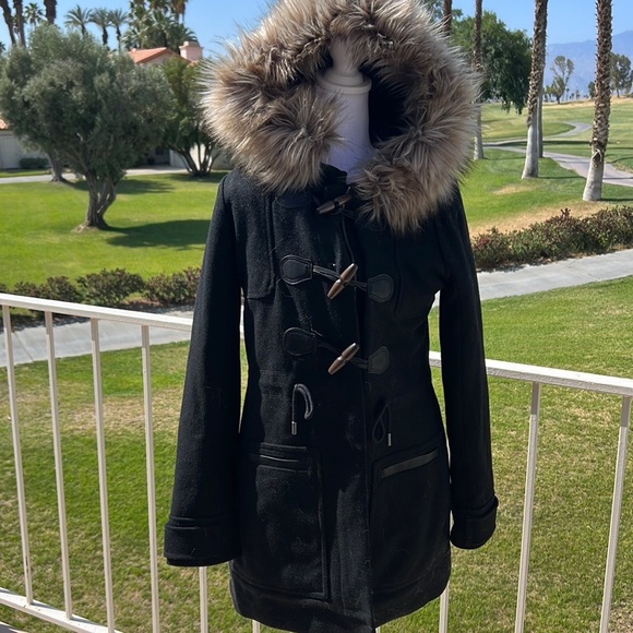 Abercrombie and Fitch blogger favorite Togo black wool faux fur collar jacket Sm - Picture 8 of 8